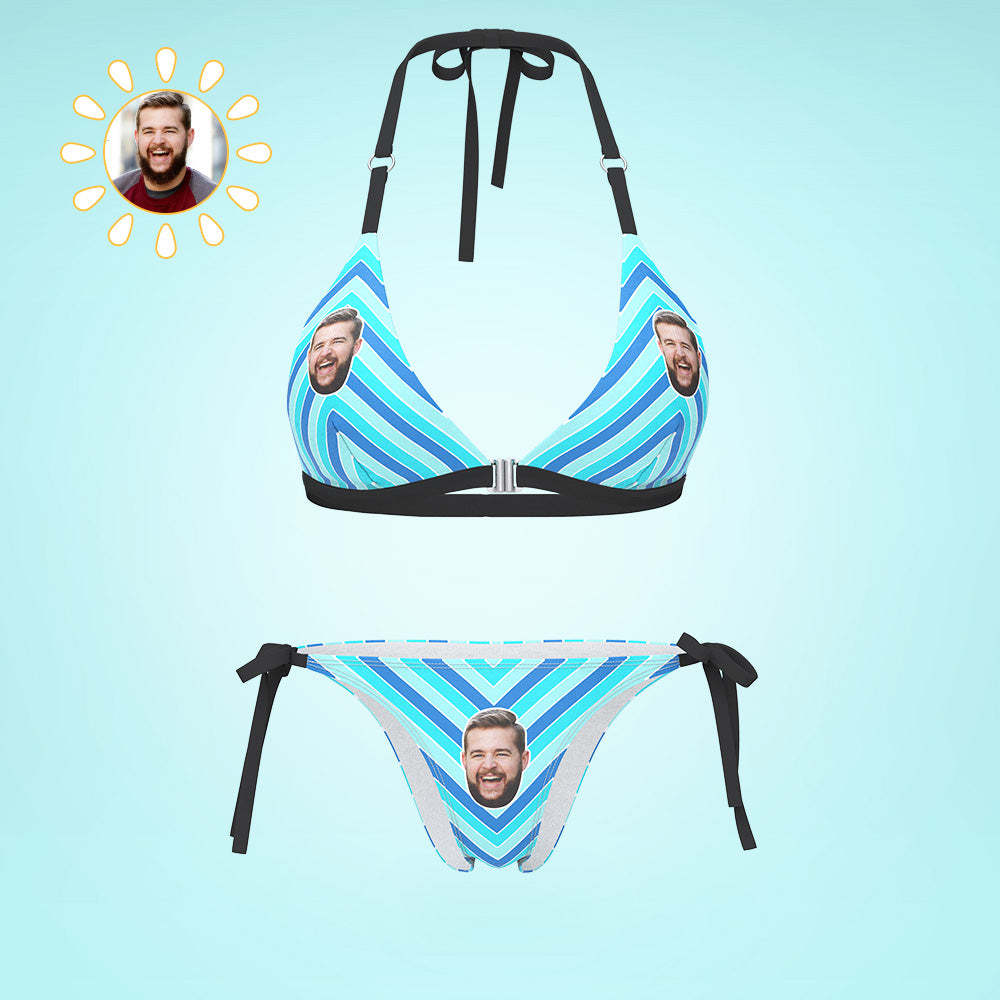 Custom Face Bikini Women's Sexy Back & Front Close Swimwear Colored Stripes Gift For Her - MyFaceSwimsuit