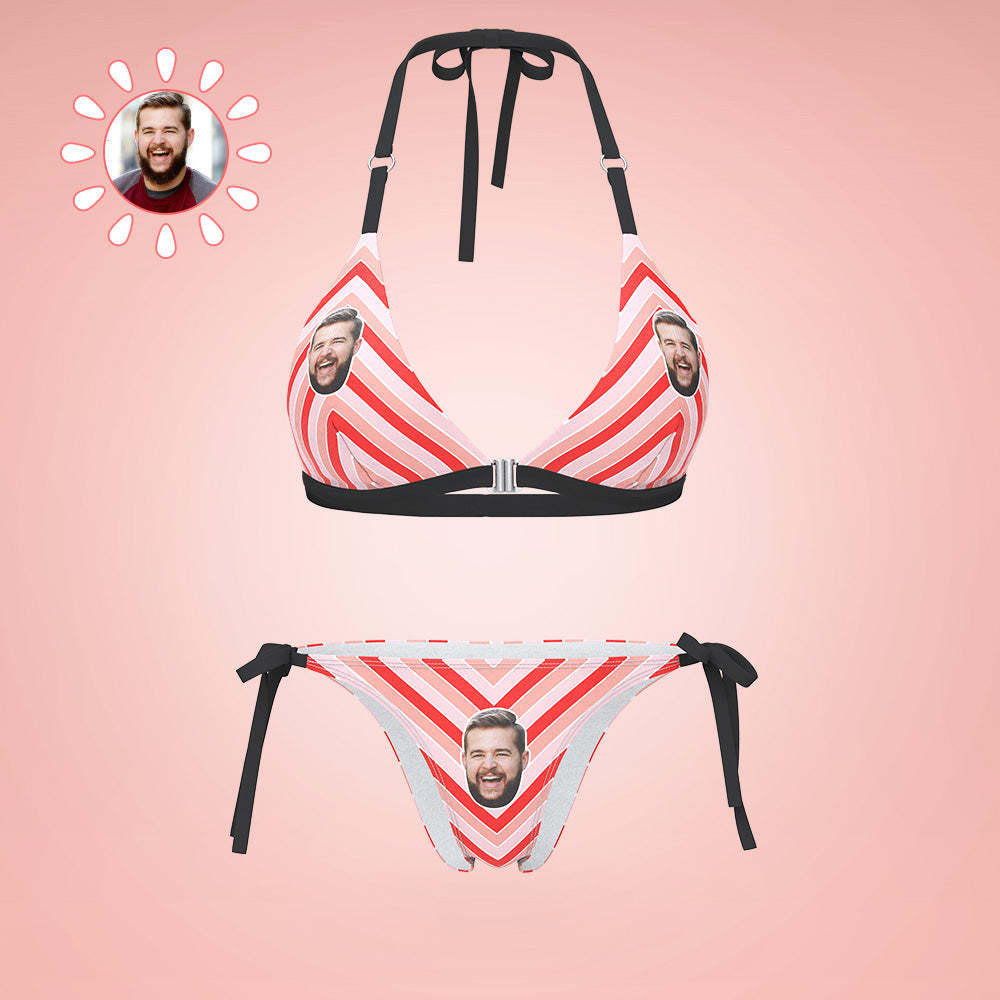 Custom Face Bikini Women's Sexy Back & Front Close Swimwear Colored Stripes Gift For Her - MyFaceSwimsuit