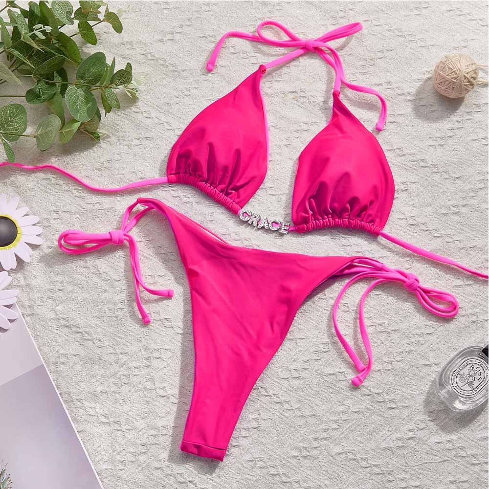 Custom Name Colorful Bikini Sets Personalized DIY Crystal Letters Bikini - MyFaceSwimsuit