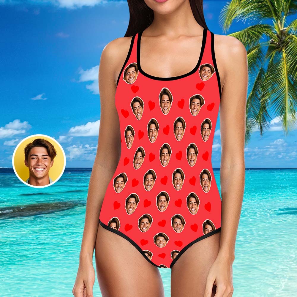 Custom Swimsuit with Picture Face Hearts Personalised Swimsuit Face Ba