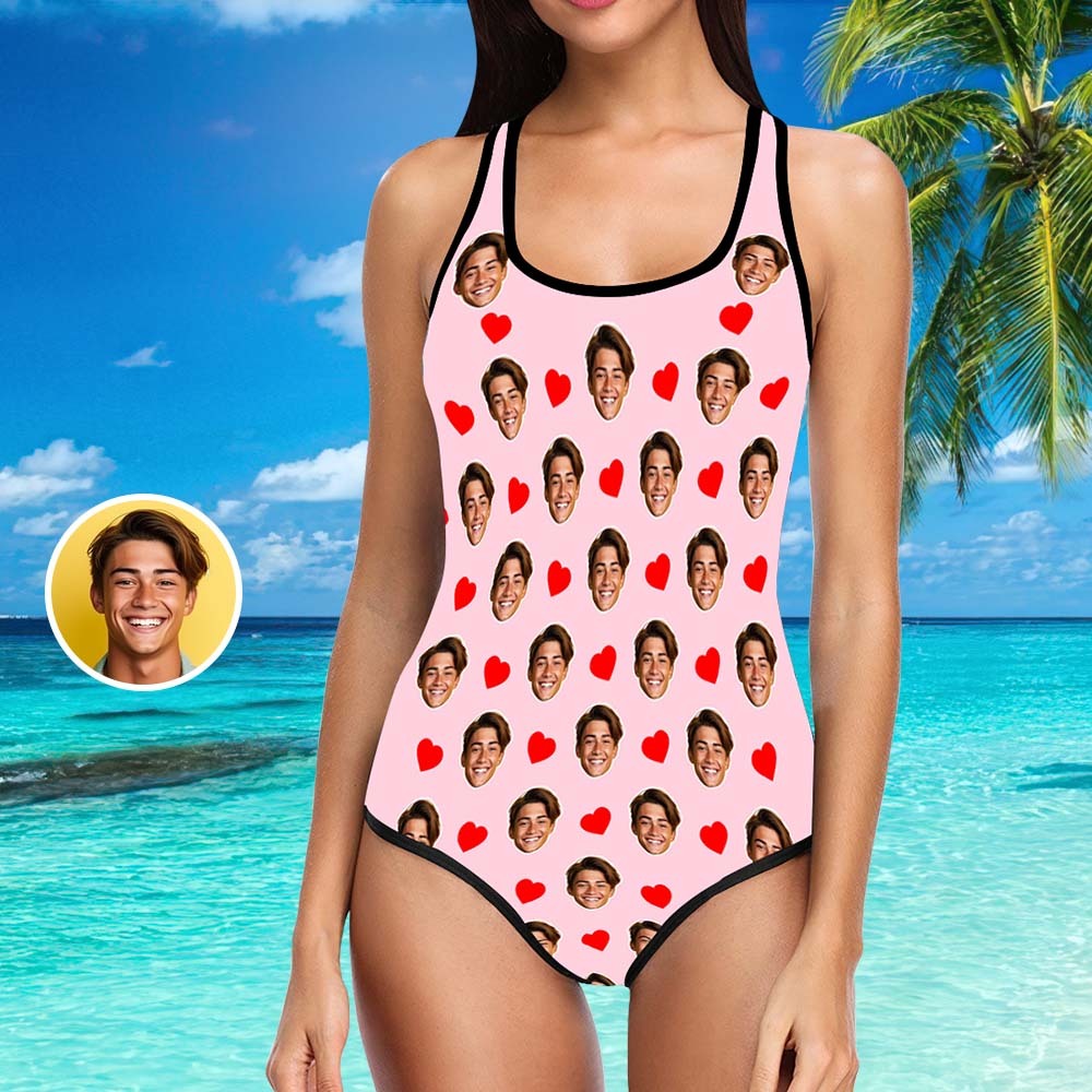 Custom Swimsuit with Picture Face Hearts Personalised Swimsuit Face Bathing Suit with Husbands Face