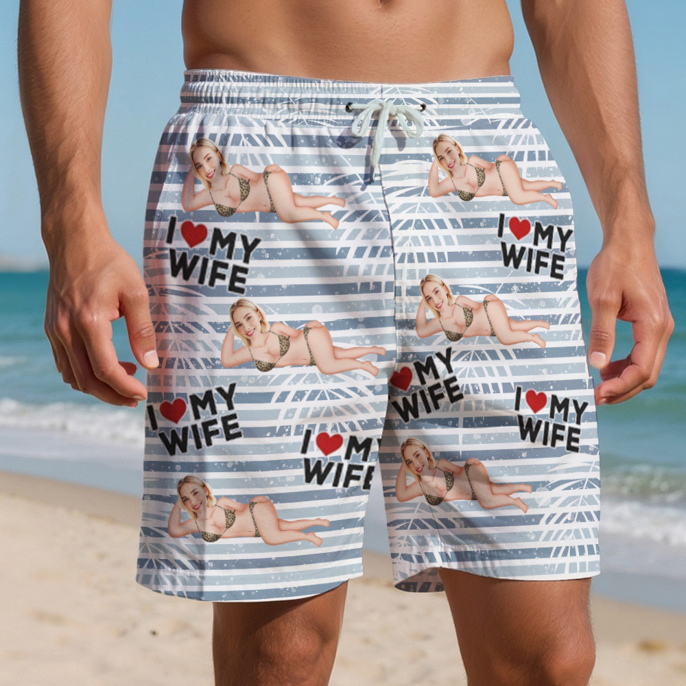 Custom Face Men’s Swim Trunks for Lover Custom Face Swim Trunks Personalized Men's Summer Beach Shorts