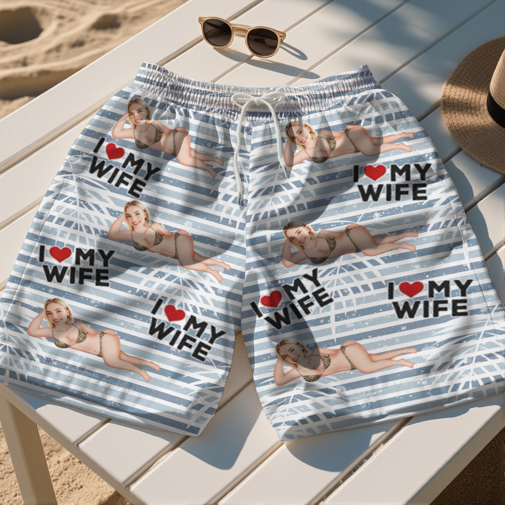 Custom Face Men’s Swim Trunks for Lover Custom Face Swim Trunks Personalized Men's Summer Beach Shorts