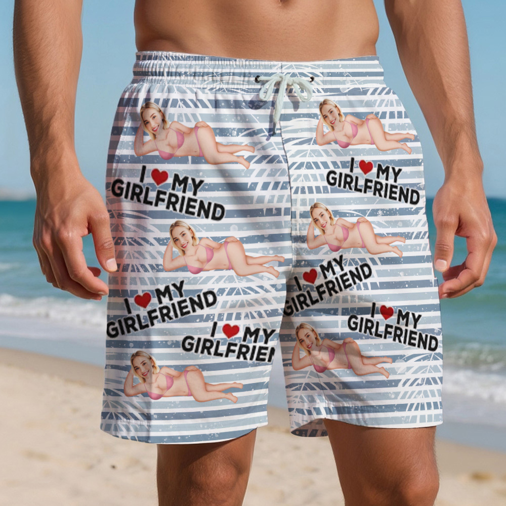 Custom Face Men’s Swim Trunks for Lover Custom Face Swim Trunks Personalized Men's Summer Beach Shorts