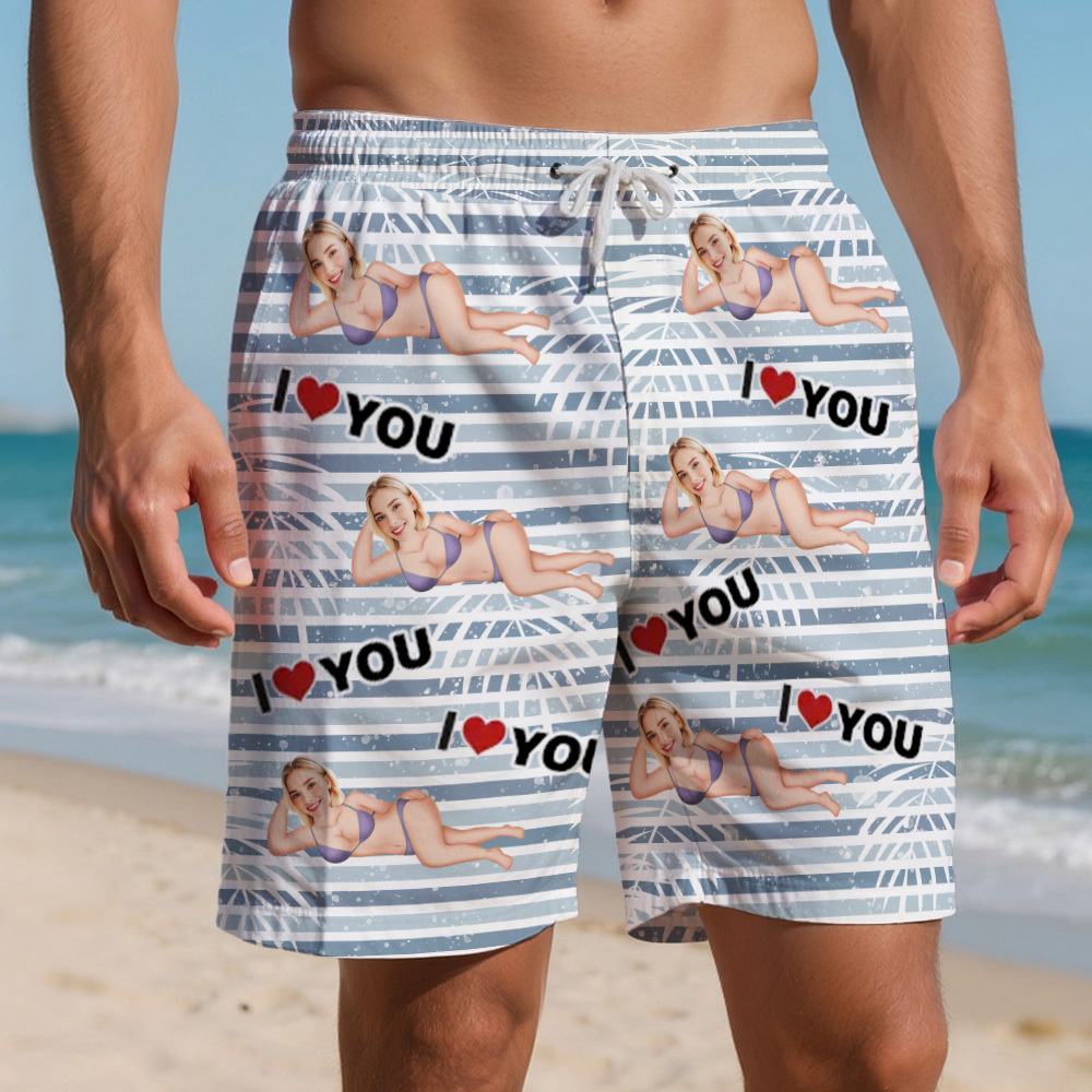 Custom Face Men’s Swim Trunks for Lover Custom Face Swim Trunks Personalized Men's Summer Beach Shorts