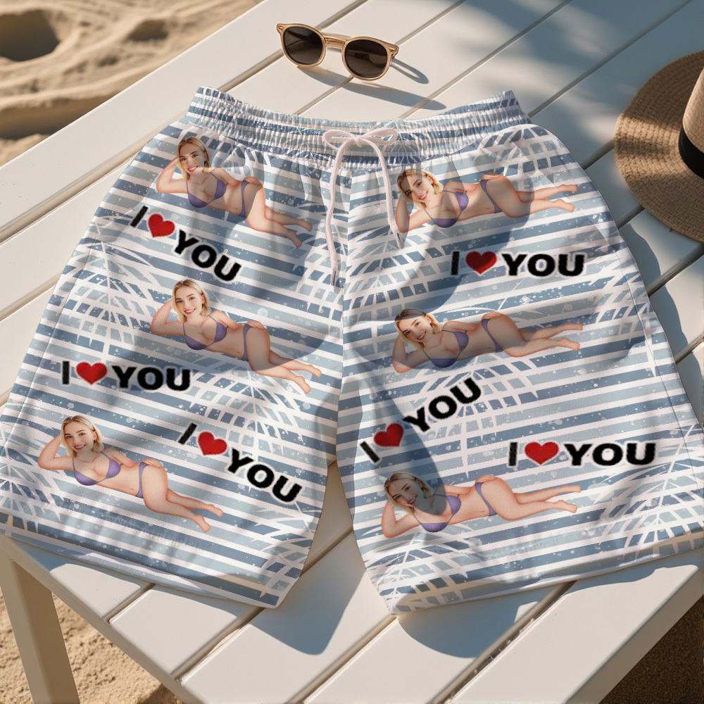 Custom Face Men’s Swim Trunks for Lover Custom Face Swim Trunks Personalized Men's Summer Beach Shorts