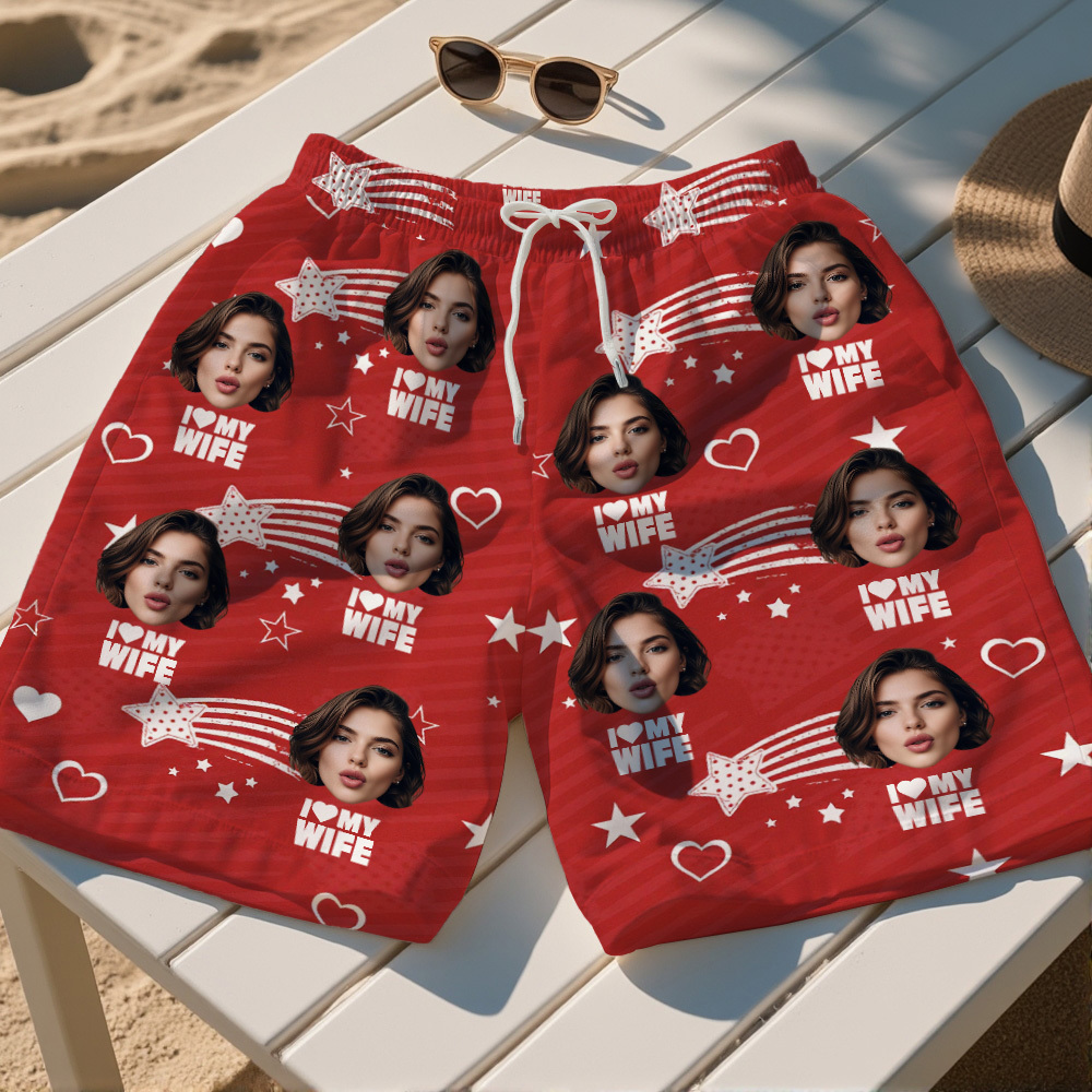Custom Face Swim Trunks Personalized Men's Summer Beach Shorts Custom Photo Swim Trunk for Lover