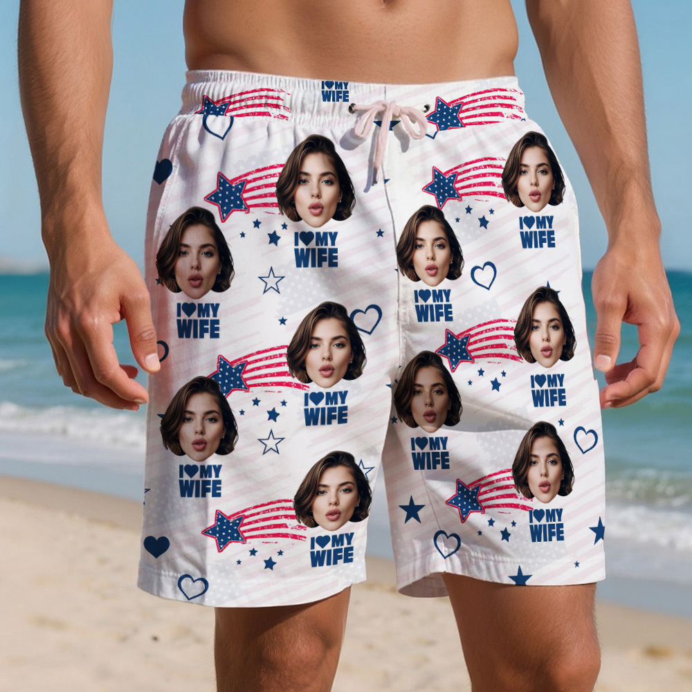 Custom Face Swim Trunks Personalized Men's Summer Beach Shorts Custom Photo Swim Trunk for Lover