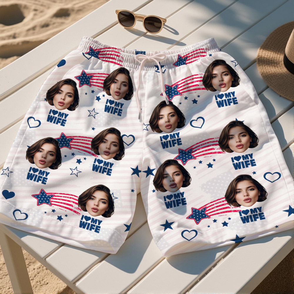 Custom Face Swim Trunks Personalized Men's Summer Beach Shorts Custom Photo Swim Trunk for Lover