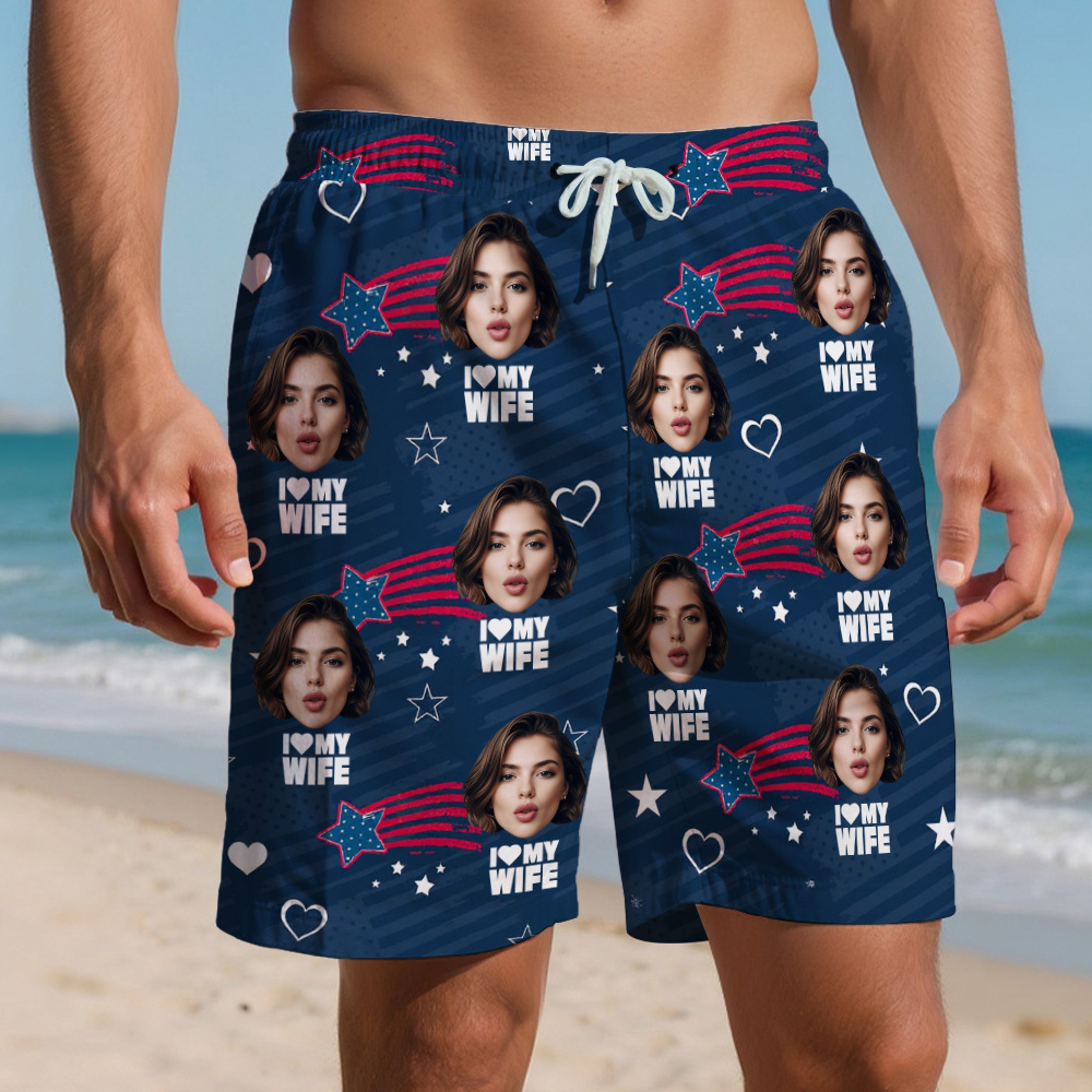 Custom Face Swim Trunks Personalized Men's Summer Beach Shorts Custom Photo Swim Trunk for Lover
