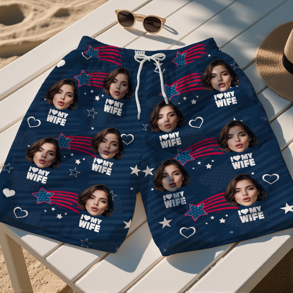 Custom Face Swim Trunks Personalized Men's Summer Beach Shorts Custom Photo Swim Trunk for Lover