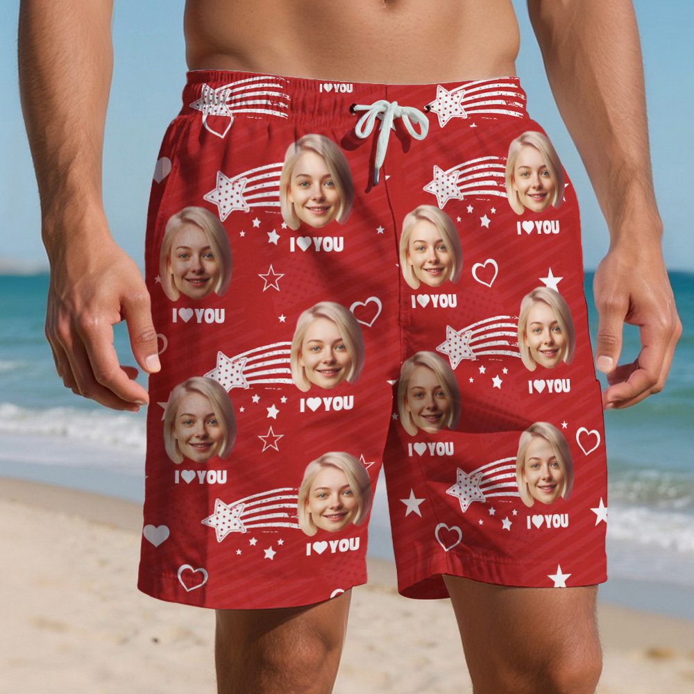 Custom Face Swim Trunks Personalized Men's Summer Beach Shorts Custom Photo Swim Trunk for Lover
