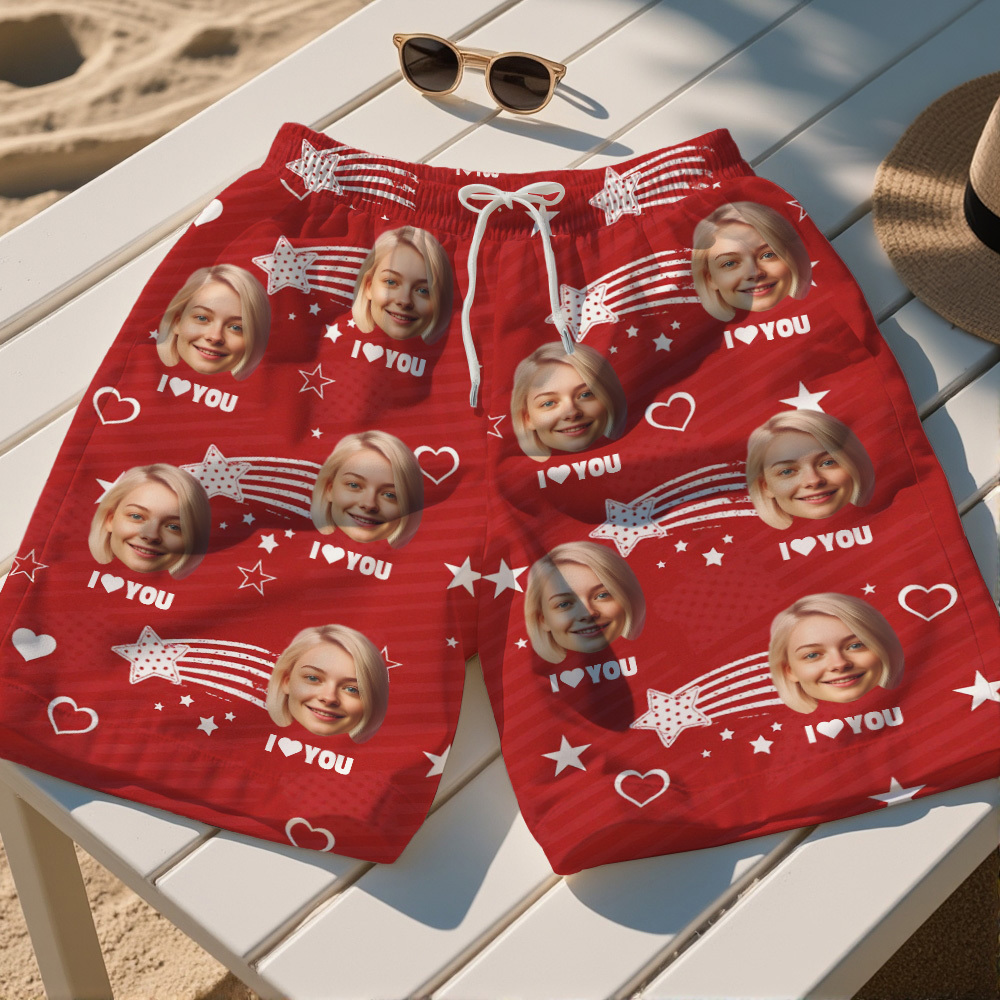 Custom Face Swim Trunks Personalized Men's Summer Beach Shorts Custom Photo Swim Trunk for Lover