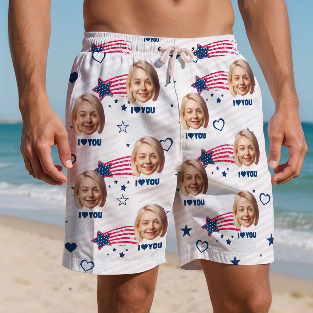 Custom Face Swim Trunks Personalized Men's Summer Beach Shorts Custom Photo Swim Trunk for Lover
