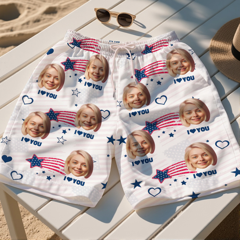 Custom Face Swim Trunks Personalized Men's Summer Beach Shorts Custom Photo Swim Trunk for Lover