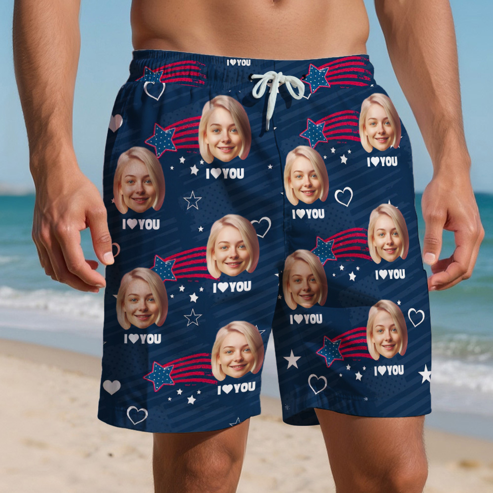 Custom Face Swim Trunks Personalized Men's Summer Beach Shorts Custom Photo Swim Trunk for Lover