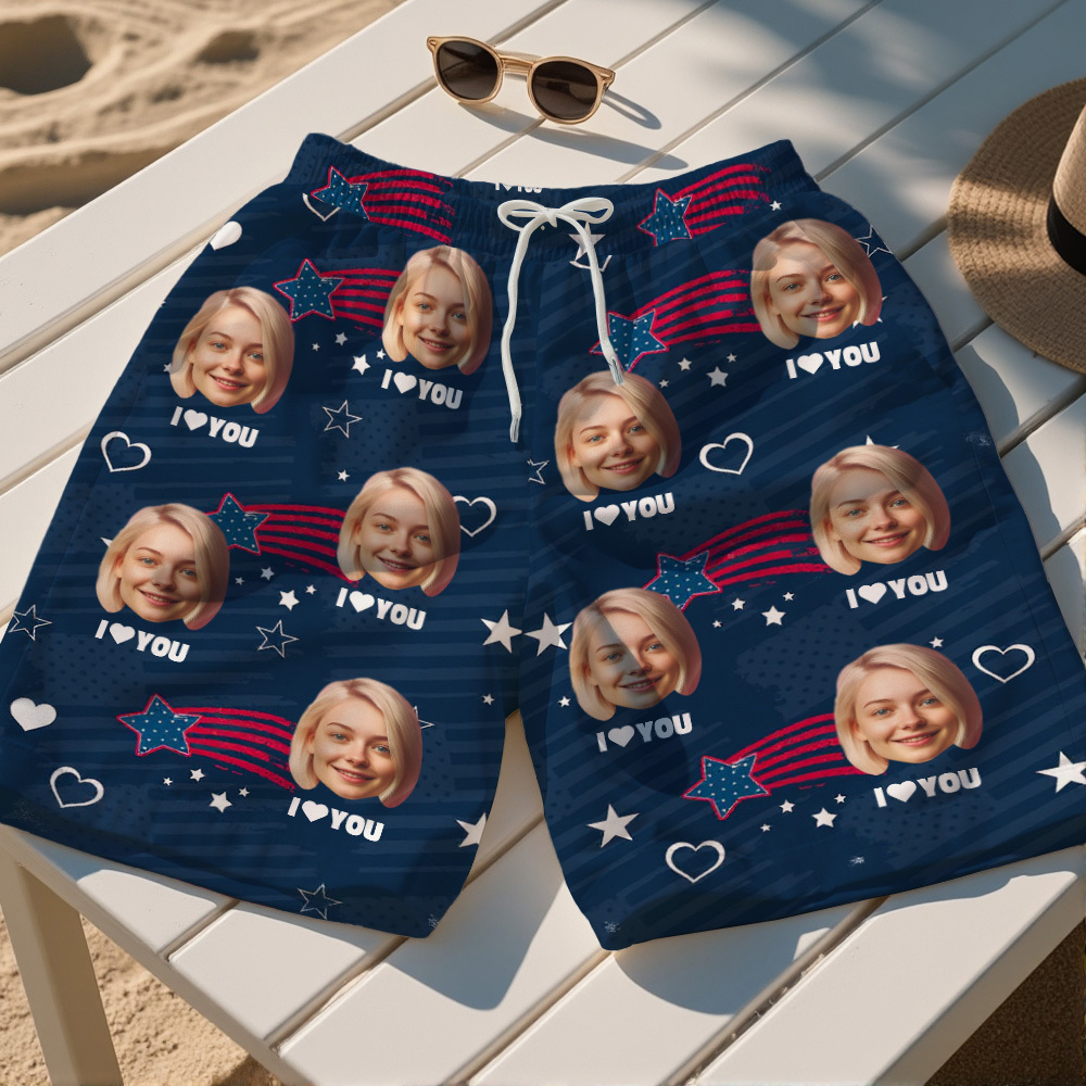 Custom Face Swim Trunks Personalized Men's Summer Beach Shorts Custom Photo Swim Trunk for Lover