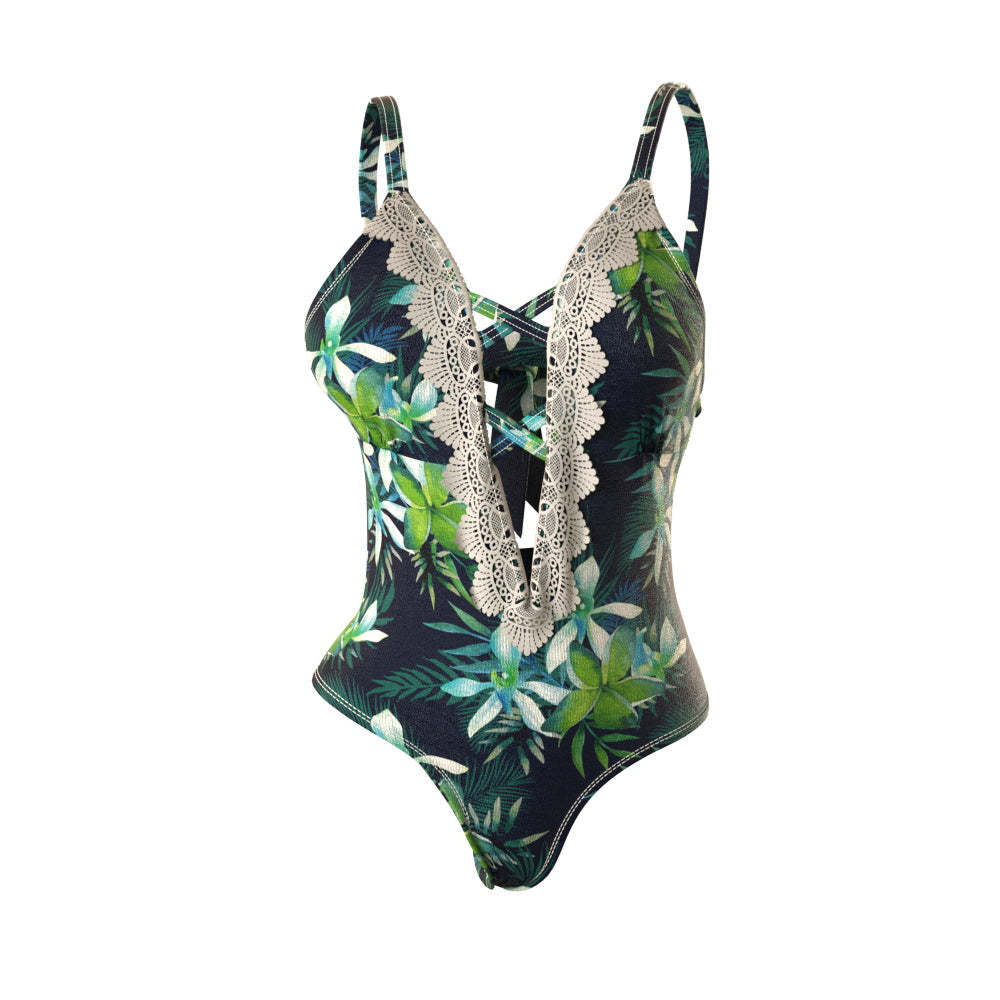 Custom One-piece Swimsuit With Face Lace-up Swimsuit - Hawaiian Print Swimsuit - MyFaceSwimsuit