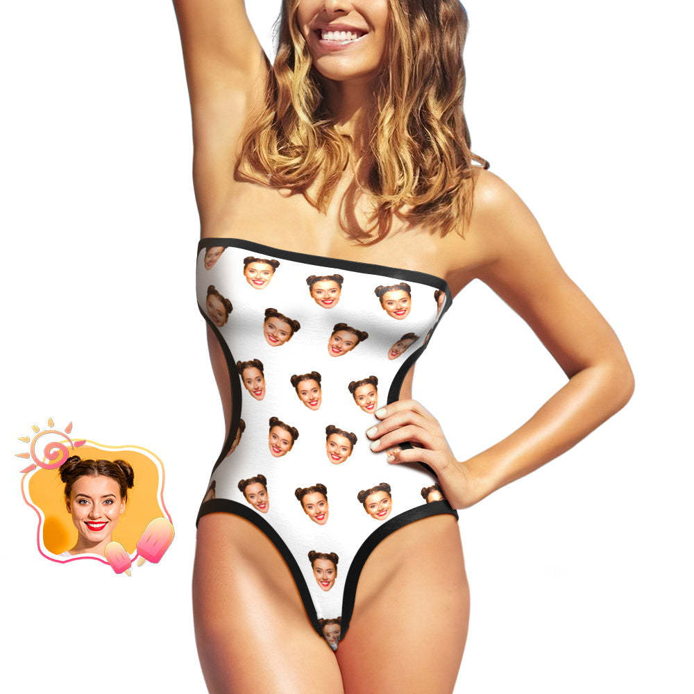 Custom Face One-piece Swimsuit Personalized Face Side Cut Out Swimsuit - White - MyFaceSwimsuit