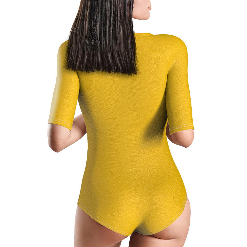 Custom Swimsuit One Piece Swimwear Personalized Half Sleeve Swimsuit - MyFaceSwimsuit