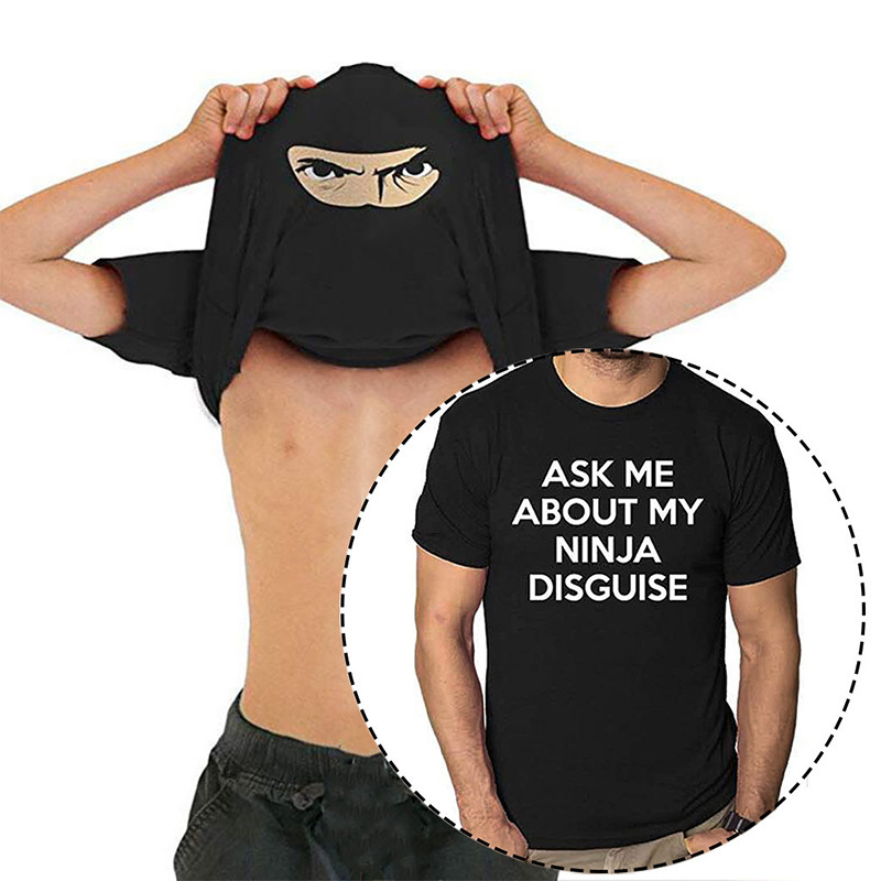 Men's Funny Flip T-Shirt Ask Me About My Ninja Disguise Hidden Mask Tee Funny Shirt