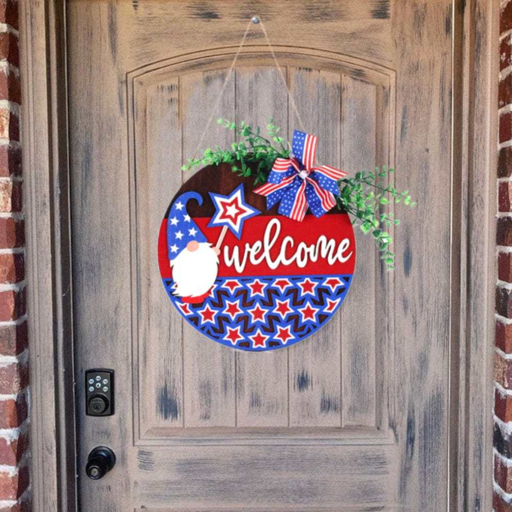 4th of July Pentagram Welcome Door Sign Independence Day Decorations Front Door Hanger - GiftLab