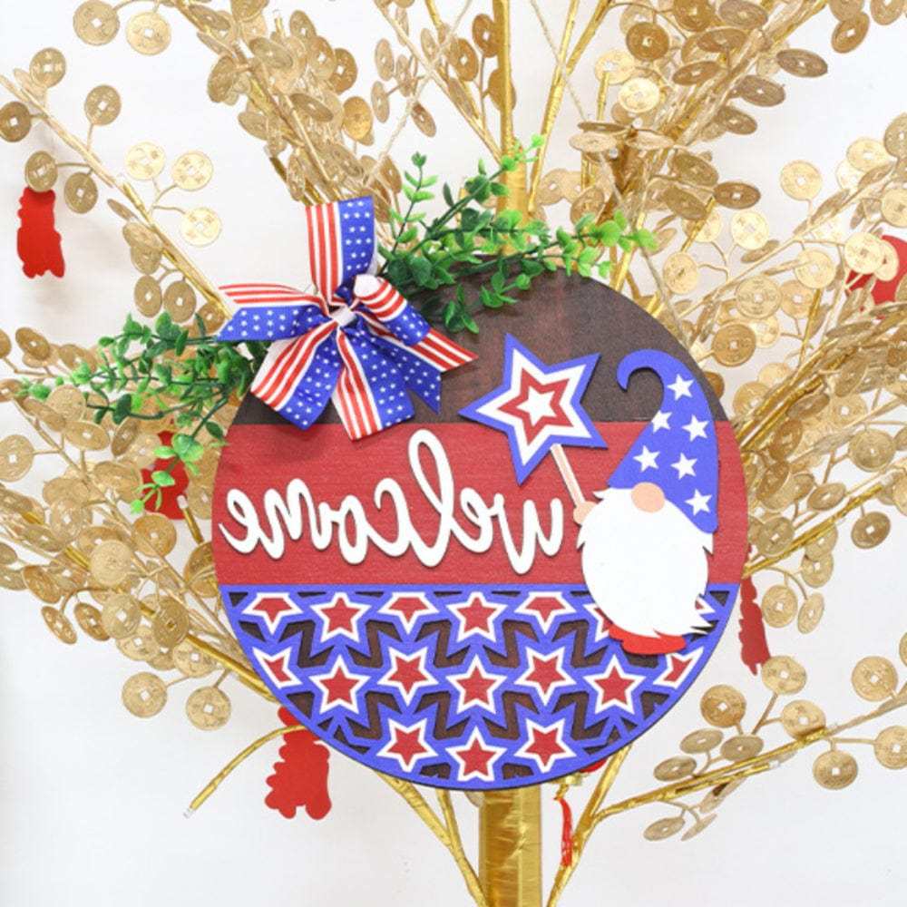 4th of July Pentagram Welcome Door Sign Independence Day Decorations Front Door Hanger - GiftLab