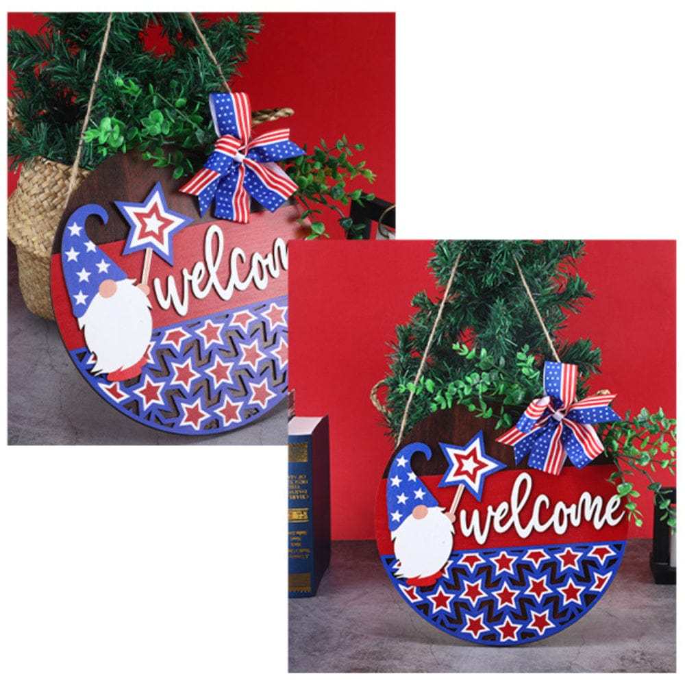 4th of July Pentagram Welcome Door Sign Independence Day Decorations Front Door Hanger - GiftLab
