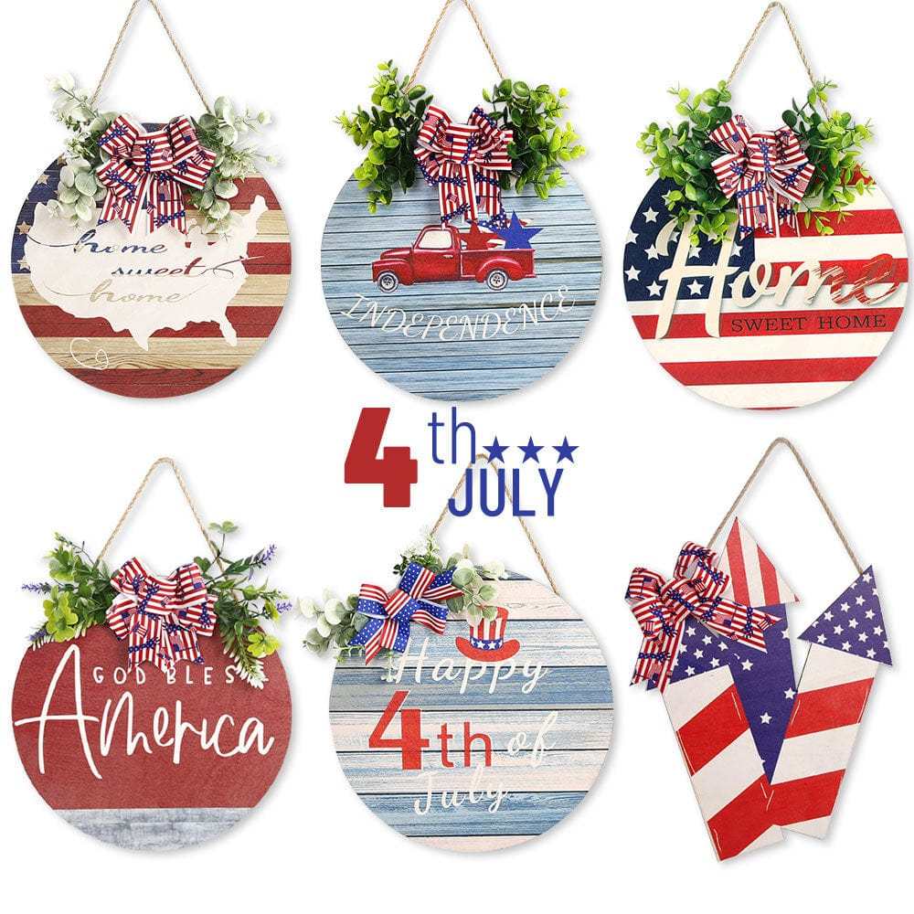 4th of July Welcome Door Sign Independence Day Decorations Front Door Hanger Gifts - GiftLab