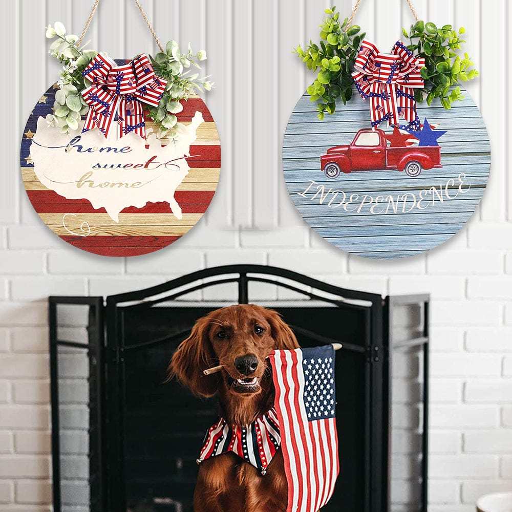 4th of July Welcome Door Sign Independence Day Decorations Front Door Hanger Gifts - GiftLab