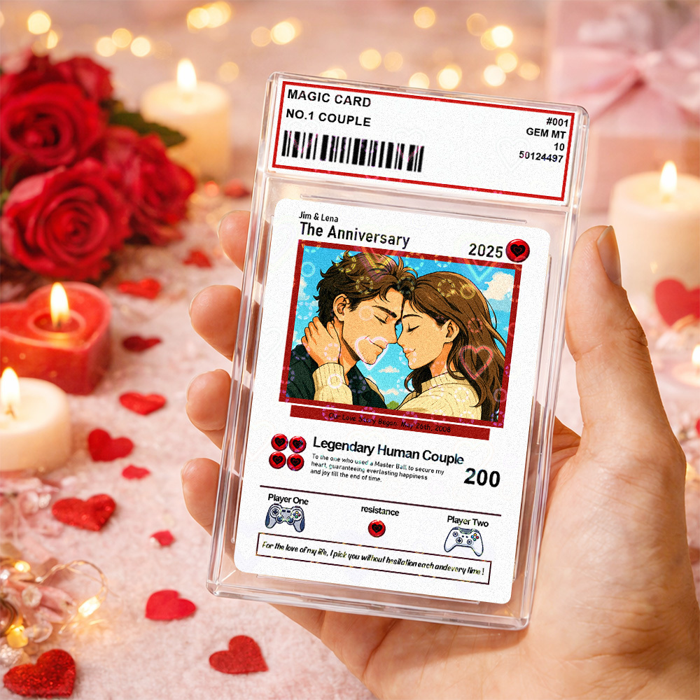 Personalized Valentine’s Day Power Couple Card, Custom Anniversary Card Couple Photo Anime Style, Best Valentine's Day Gift for Lover