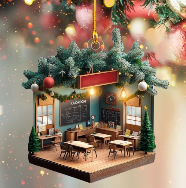 Personalized 2D Teacher Classroom Christmas Ornament Gift For Teacher