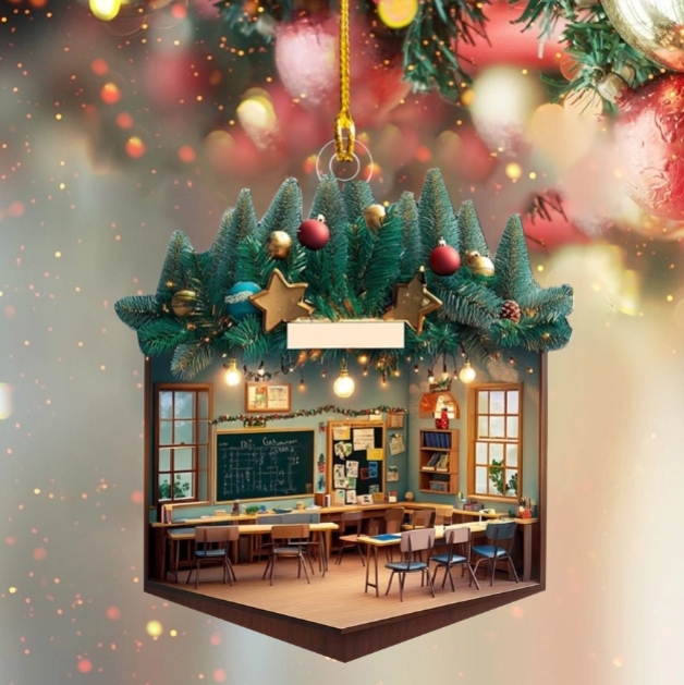 Personalized 2D Teacher Classroom Christmas Ornament Gift For Teacher