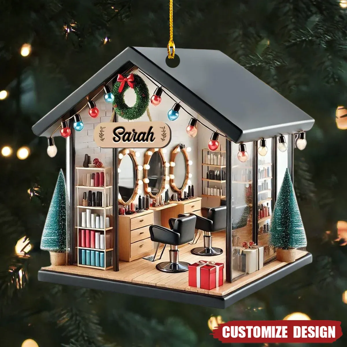 2D Personalized Hair Salon Acrylic Christmas Ornament Gift for Hairdresser