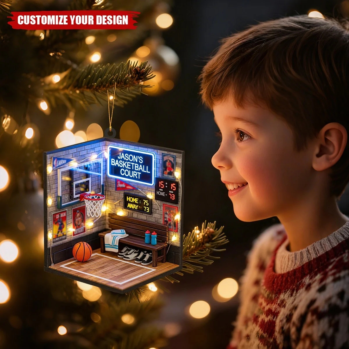 Personalized 2D Basketball Court Acrylic Christmas Ornament Gift for Sports Lovers