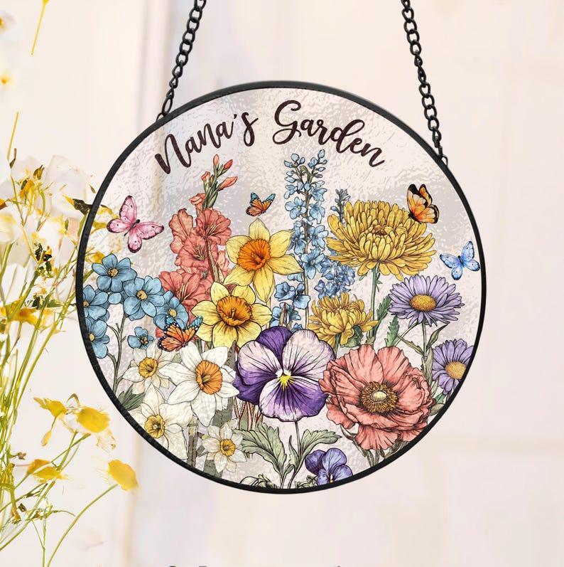 Custom Family Birth Flowers Glass Suncatcher Custom Mom's Garden Gift Flower Glass Art Birth Flower Gift Mother's Day Gift Home Decor