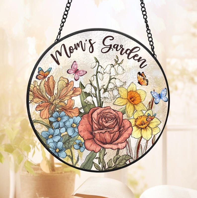 Custom Family Birth Flowers Glass Suncatcher Custom Mom's Garden Gift Flower Glass Art Birth Flower Gift Mother's Day Gift Home Decor