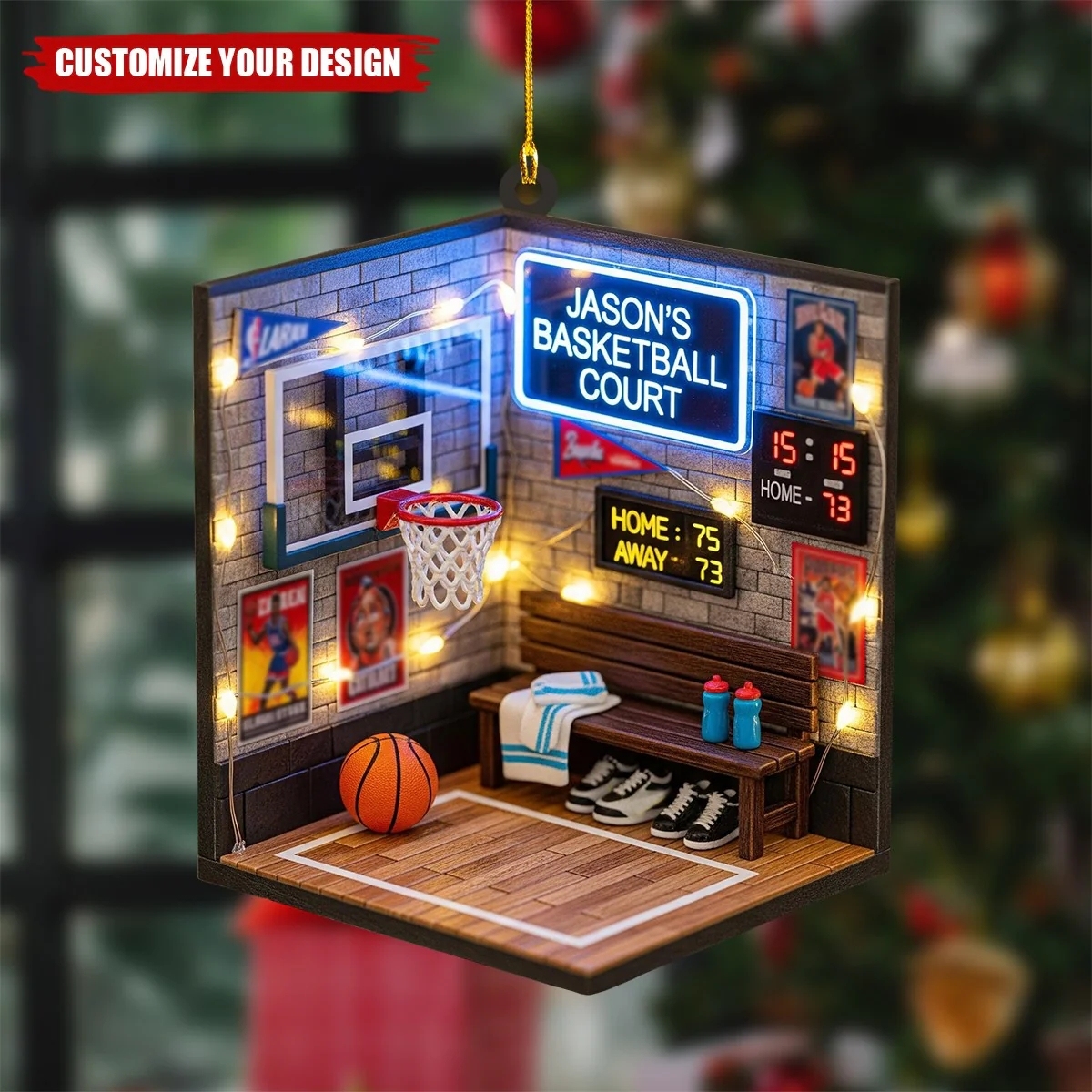 Personalized 2D Basketball Court Acrylic Christmas Ornament Gift for Sports Lovers
