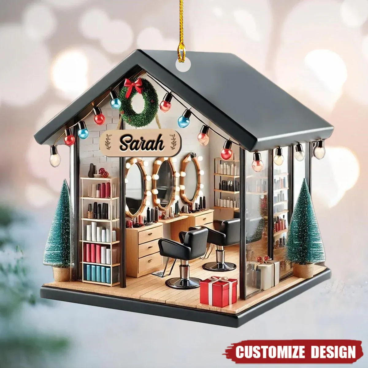 2D Personalized Hair Salon Acrylic Christmas Ornament Gift for Hairdresser