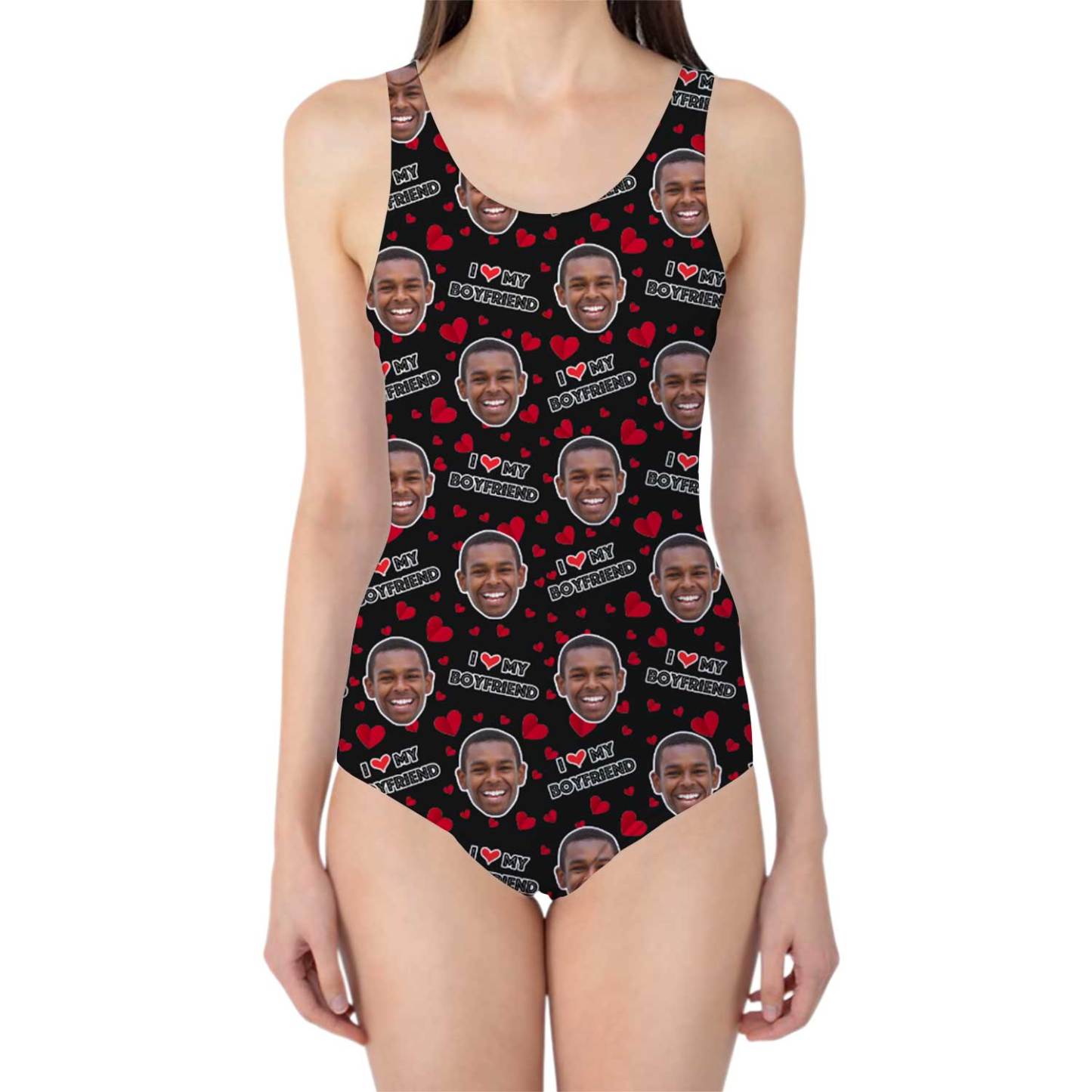 Custom Face Swimsuit I Love My Boyfriend Swimsuit Personalised With Face