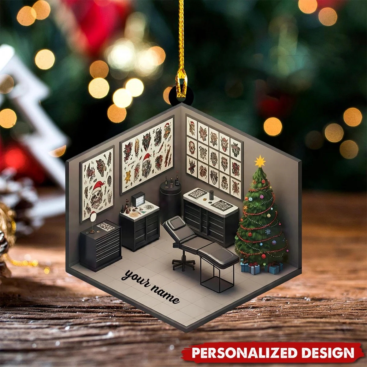 2D Personalized Tattoo Studio Acrylic Christmas Ornament Gift for Tattoo Lovers Christmas  Gifts