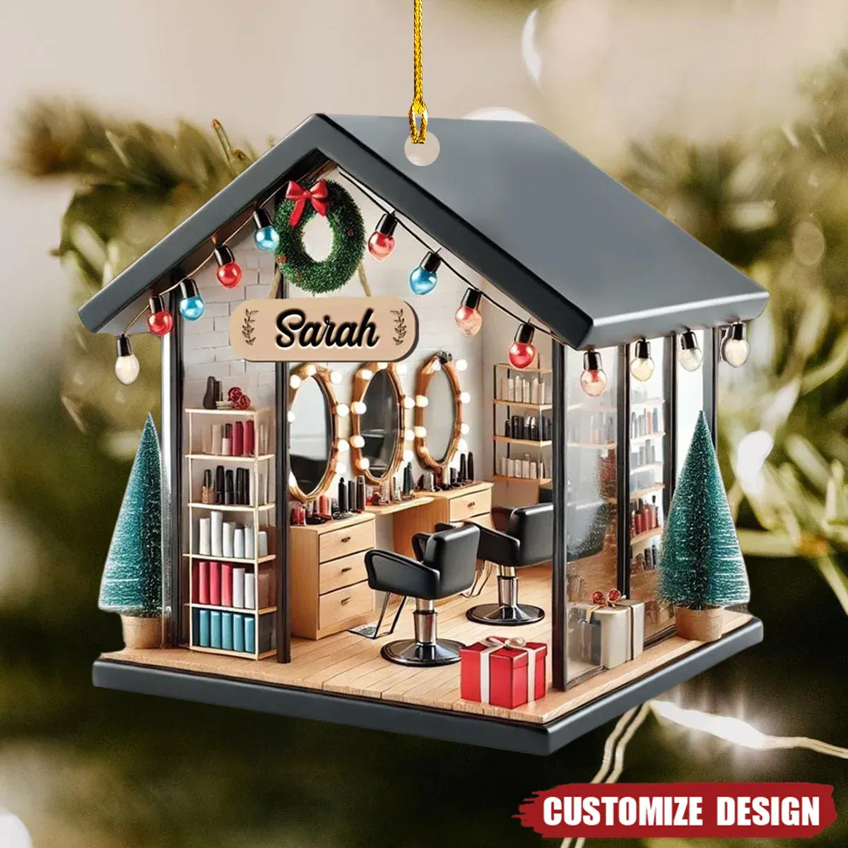 2D Personalized Hair Salon Acrylic Christmas Ornament Gift for Hairdresser