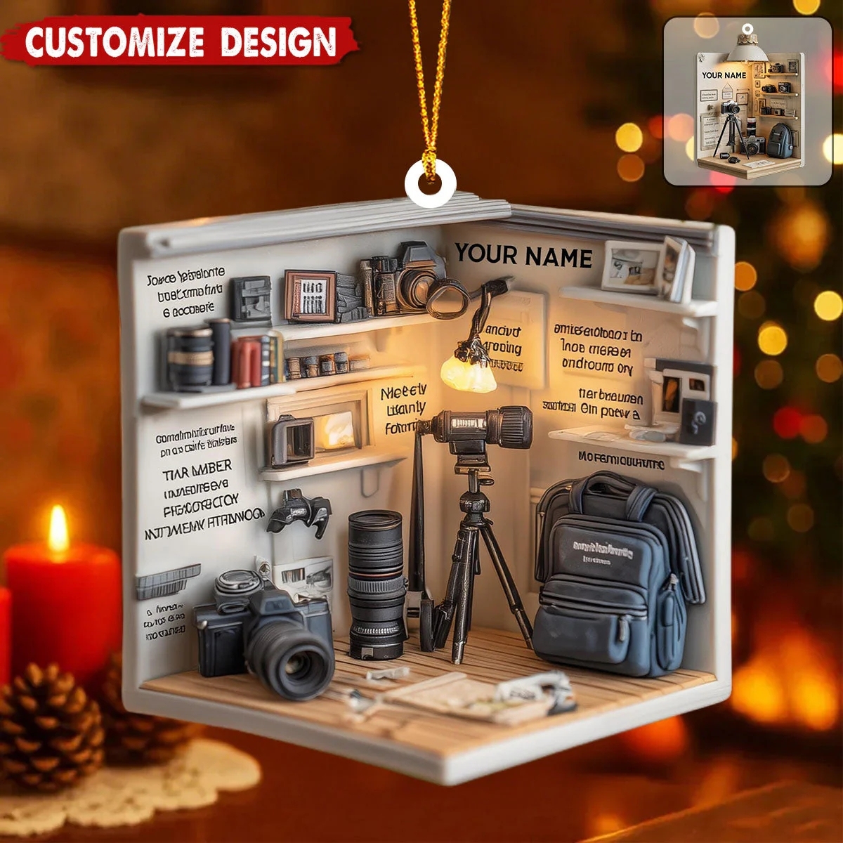 Personalized 2D Christmas Ornament Custom Photographer Camera Acrylic Christmas Ornament