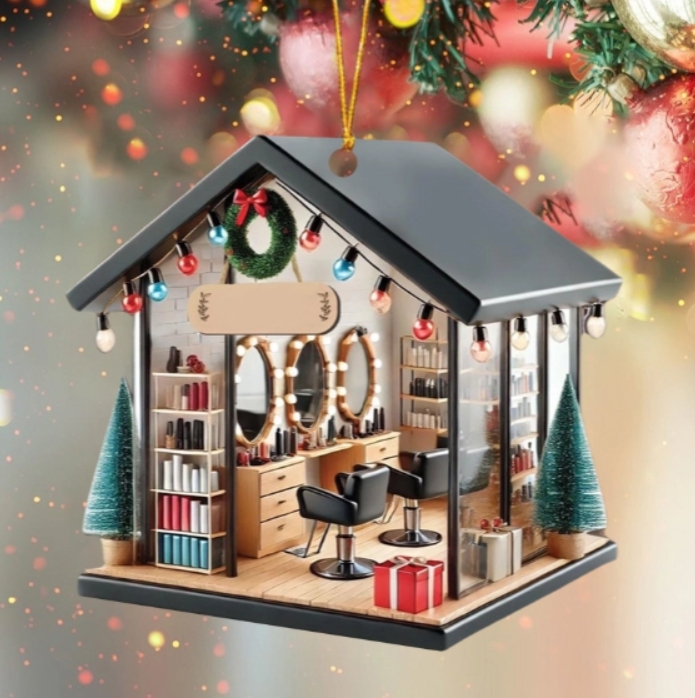 2D Personalized Hair Salon Acrylic Christmas Ornament Gift for Hairdresser