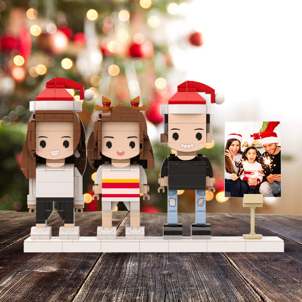 Family Full Body Customizable 3 People Photo Frame Custom Brick Figures Universal Interlocking Plastic Toy Perfect Christmas Gifts for Family -
