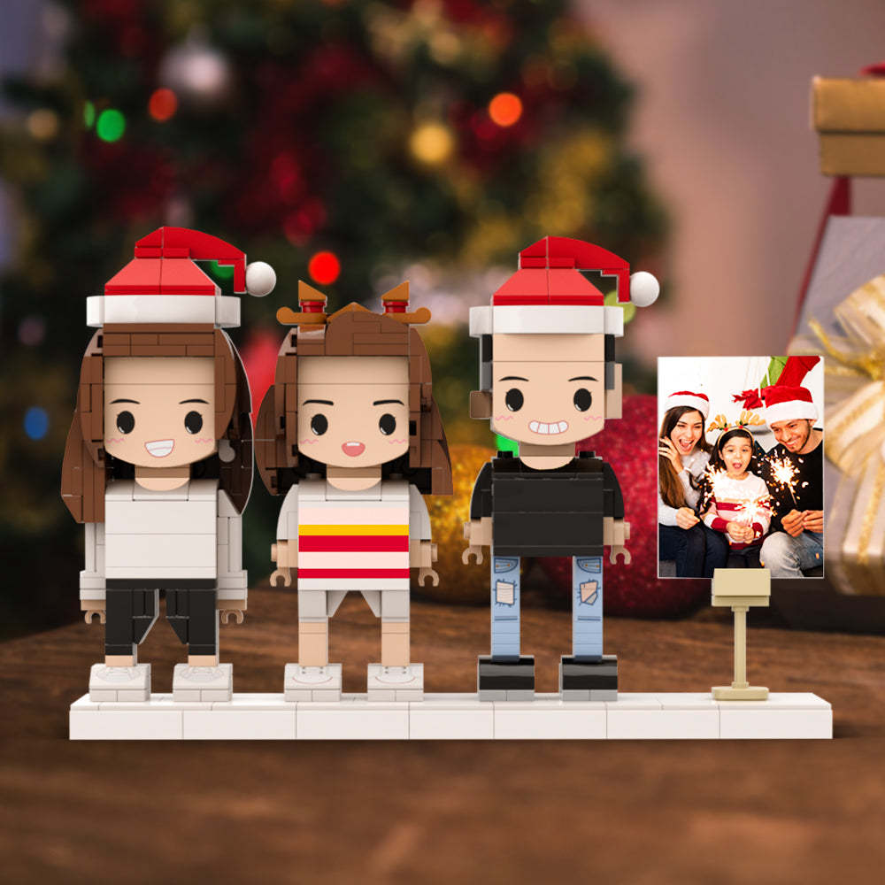 Family Full Body Customizable 3 People Photo Frame Custom Brick Figures Universal Interlocking Plastic Toy Perfect Christmas Gifts for Family - 