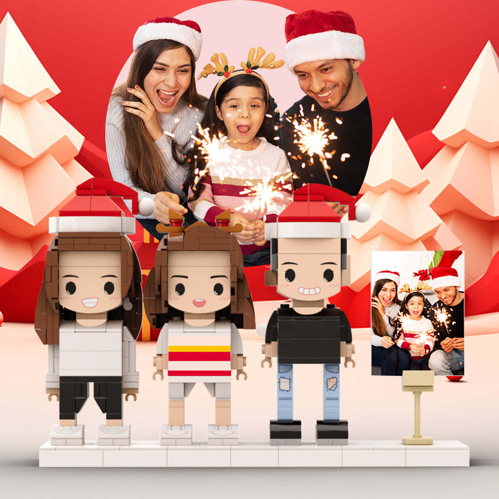 Family Full Body Customizable 3 People Photo Frame Custom Brick Figures Universal Interlocking Plastic Toy Perfect Christmas Gifts for Family - 