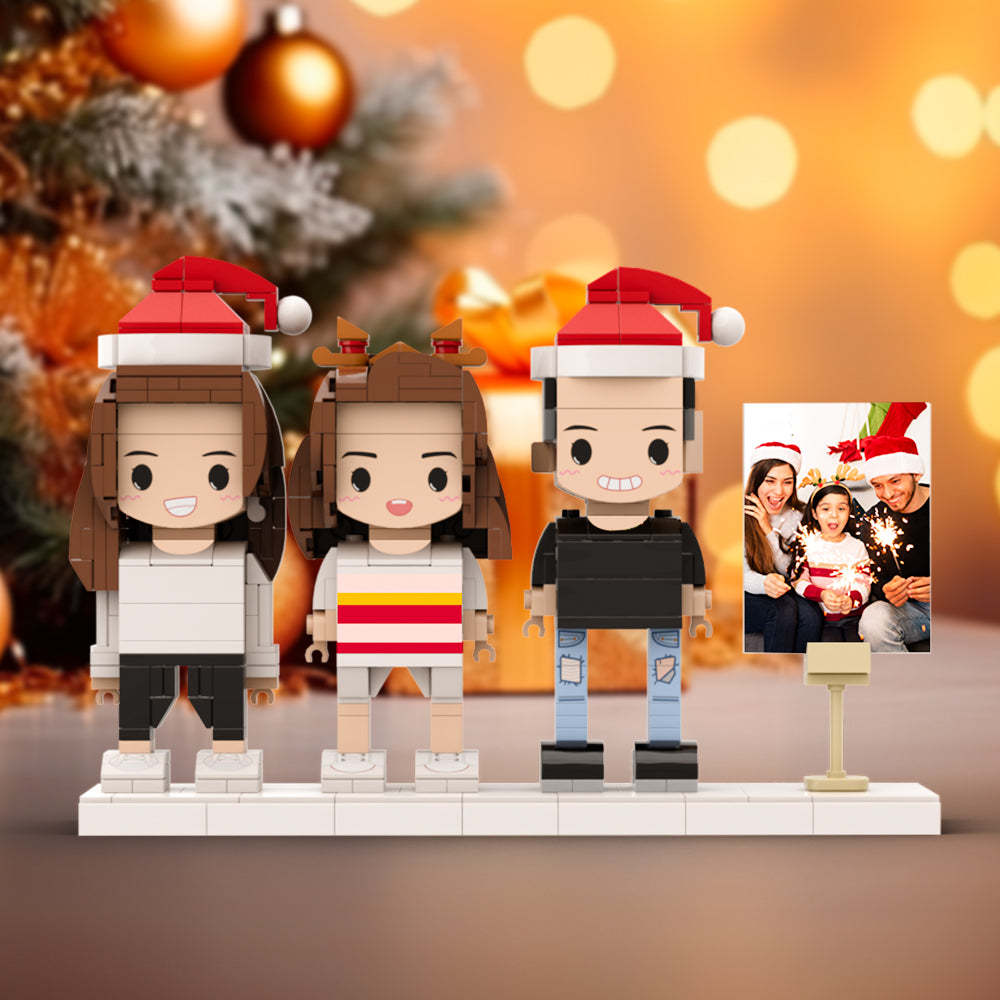 Family Full Body Customizable 3 People Photo Frame Custom Brick Figures Universal Interlocking Plastic Toy Perfect Christmas Gifts for Family -