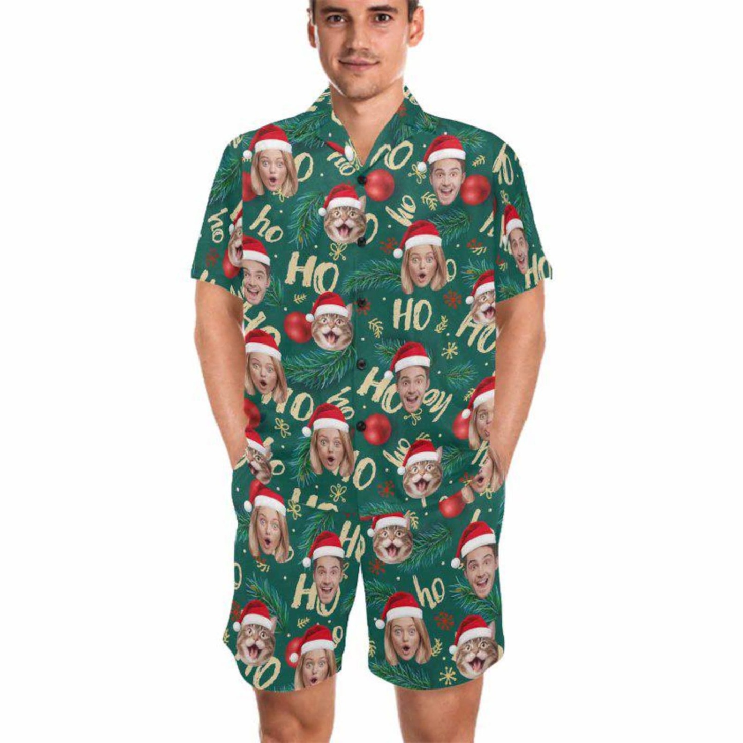 Custom Christmas Pajamas,Personalized Face Short Pajama Set for Men/Women,Custom Pyjamas with Photo,Couple PJs,Christmas Gift,Holiday - 