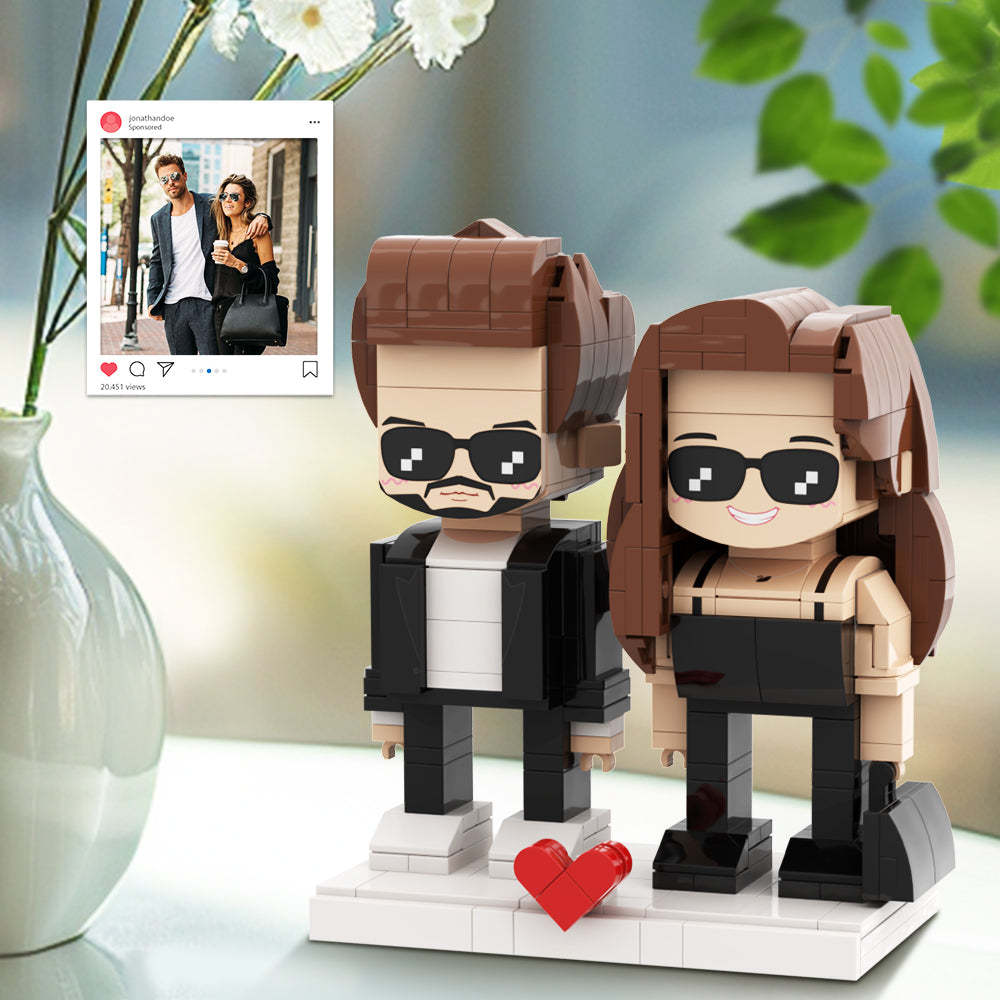 Classic Stylish Black Jacket Fully Body 2 People Custom Brick Figures Persanalized Cute Face Brick Figures Gifts for Couples - 
